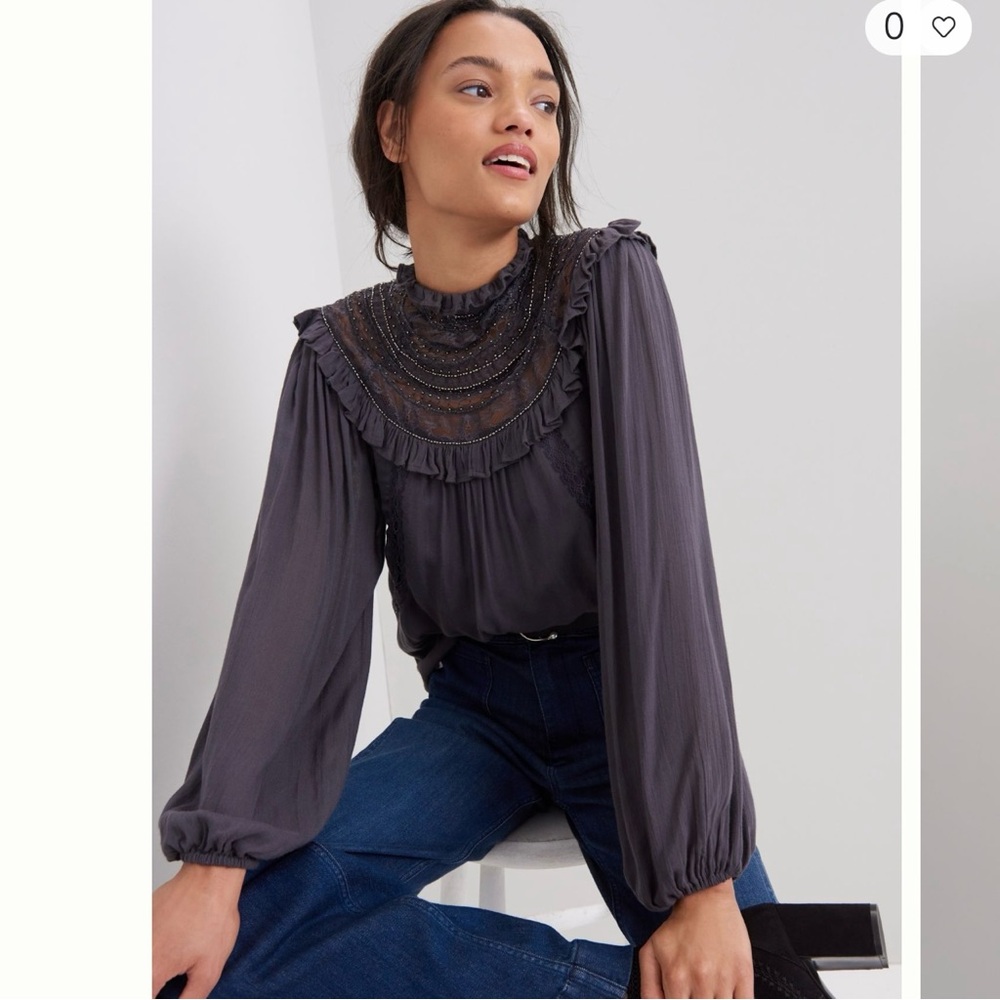 🎉NWT Anthropologie Tallulah Lace Blouse soft black sz 14 or L XL PRETTY!